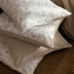 Online Taie d'oreiller carrée lin et coton lavé Songe grège floral Taies D’oreiller