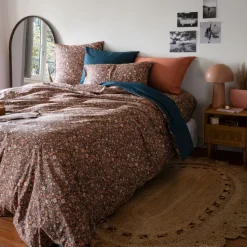 Hot Taie d'oreiller carrée percale de coton Neo bleu prusse floral Taies D’oreiller