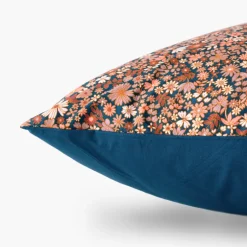 Hot Taie d'oreiller carrée percale de coton Neo bleu prusse floral Taies D’oreiller