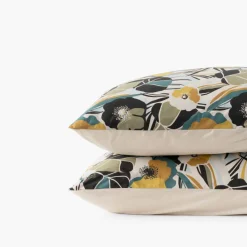 New Taie d'oreiller carrée percale de coton Neo ficelle floral Taies D’oreiller