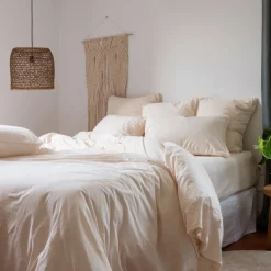 Cheap Taie d'oreiller carrée pur coton lavé biologique Souffle vanille Taies D’oreiller