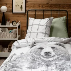 Store Taie d'oreiller carrée réversible percale de coton Grizzli Enfant Taies D'oreiller|Taies D’oreiller