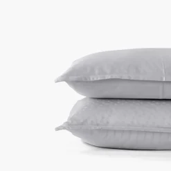 Shop Taie d'oreiller carrée satin de coton jacquard pois et rayures Prestige tourterelle Taies D’oreiller