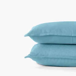 Cheap Taie d'oreiller rectangulaire satin de coton jacquard pois et rayures Prestige glacier Taies D’oreiller