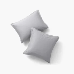 Shop Taie d'oreiller rectangulaire satin de coton jacquard pois et rayures Prestige tourterelle Taies D’oreiller