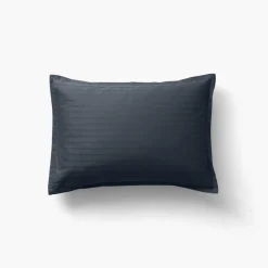 Online Taie d'oreiller rectangulaire satin de coton jacquard pois et rayures Prestige bleu nuit Taies D’oreiller