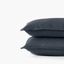 Online Taie d'oreiller rectangulaire satin de coton jacquard pois et rayures Prestige bleu nuit Taies D’oreiller