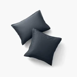 Online Taie d'oreiller rectangulaire satin de coton jacquard pois et rayures Prestige bleu nuit Taies D’oreiller